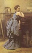 Jean Baptiste Camille  Corot Woman in Blue (mk09) oil painting on canvas